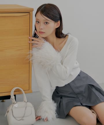 OUTLET(アウトレット) 【Chico】ショート丈袖ファーカーディガン