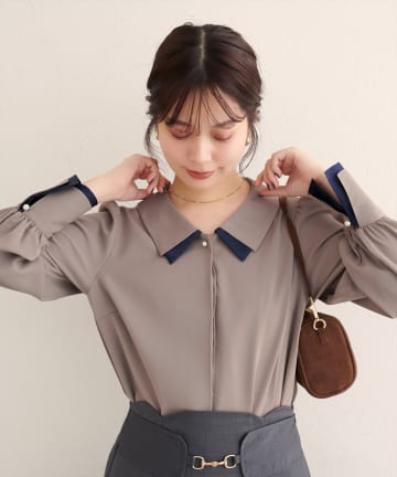 natural couture(ナチュラルクチュール) 【WEB限定】〈osono〉重ね衿配色ブラウス
