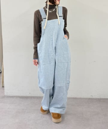 w closet(ダブルクローゼット) ヒッコリーサロペット