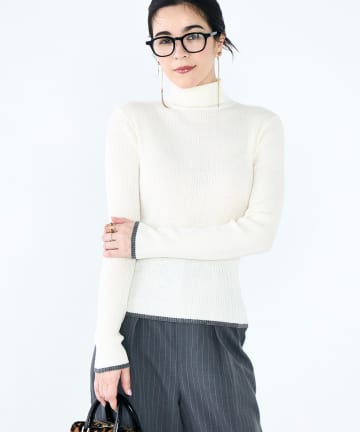 NOLLEY'S(ノーリーズ) 《手洗い可能》3×2リブ配色タートルネック