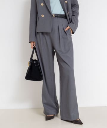 NOLLEY'S(ノーリーズ) 《セットアップ対応》ウォッシャブルウール混ツイルハイウエストワイドパンツ