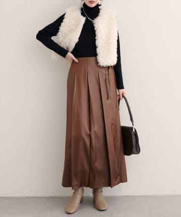 NICE CLAUP / OLIVE des OLIVE OUTLET(ナイスクラップ  / オリーブ デ オリーブ アウトレット) 【natural couture】レザータッチプリーツラップスカート