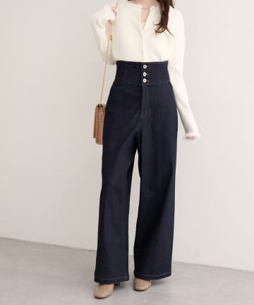 NICE CLAUP / OLIVE des OLIVE OUTLET(ナイスクラップ  / オリーブ デ オリーブ アウトレット) 【natural couture】 折り返しベルトデニムパンツ