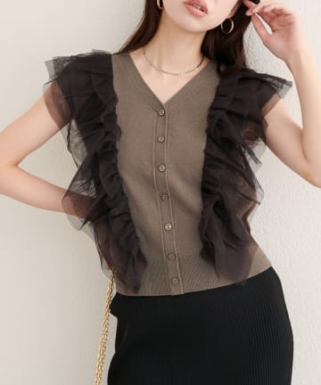 NICE CLAUP / OLIVE des OLIVE OUTLET(ナイスクラップ  / オリーブ デ オリーブ アウトレット) 【natural couture】チュールフリルニットベスト
