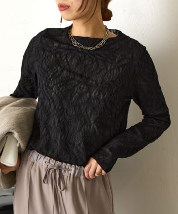 Jena　espace merveilleux(ジェナ　エスパスメルヴェイユ) 【インナーにも◎】ウェーブジャガードプルオーバー