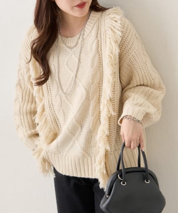 NICE CLAUP / OLIVE des OLIVE OUTLET(ナイスクラップ  / オリーブ デ オリーブ アウトレット) 【RMAF】フリンジクループルオーバー