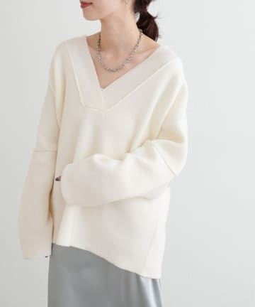 LARUTA(ラルータ) ウール混ジャガード袖切替プルオーバー