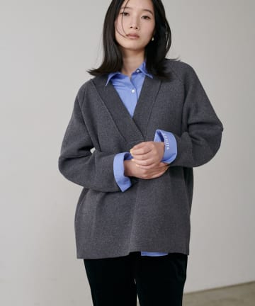 LARUTA(ラルータ) ウール混ジャガード袖切替プルオーバー