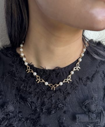 Lattice(ラティス) パールリボンネックレス