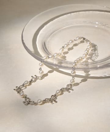 Lattice(ラティス) パールリボンネックレス