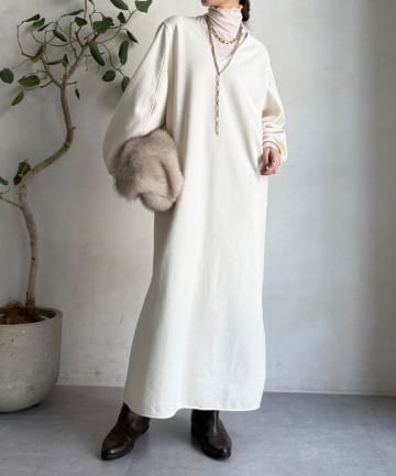 DOUDOU(ドゥドゥ) 【前後2WAY】裏起毛袖ボリュームワンピース