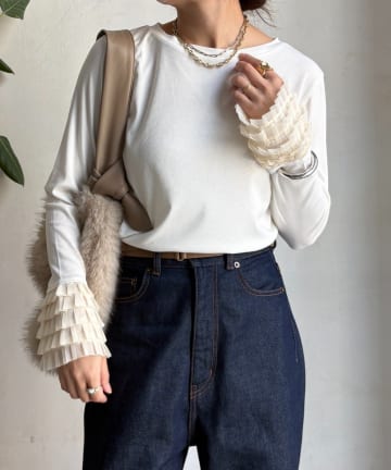 DOUDOU(ドゥドゥ) 袖フリルトップス