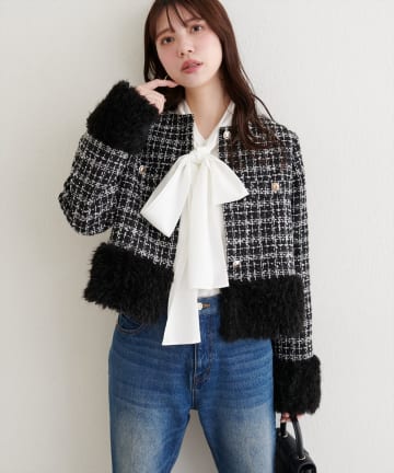 natural couture(ナチュラルクチュール) 【WEB限定】シャギーファーツイードジャケット