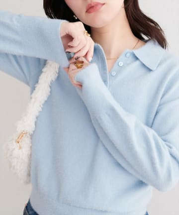 natural couture(ナチュラルクチュール) 【WEB限定】ふわシャギー衿付きニット