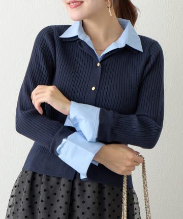 La boutique BonBon(ラブティックボンボン) 布帛ドッキングアンゴラタッチリブニットカーディガン