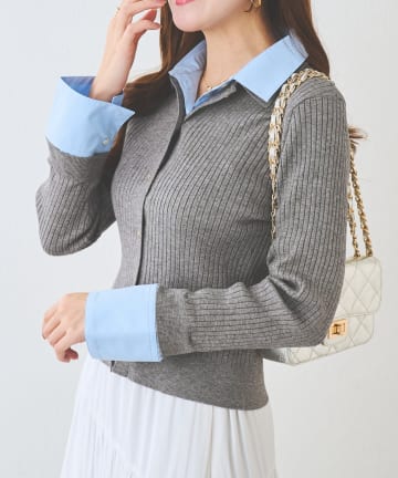 La boutique BonBon(ラブティックボンボン) 布帛ドッキングアンゴラタッチリブニットカーディガン