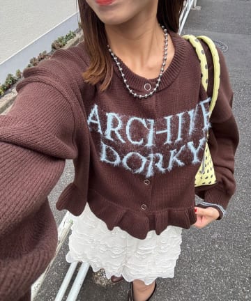 CIAOPANIC(チャオパニック) シャギー配色ロゴフリルニットカーディガン