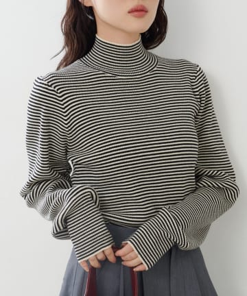 Kastane(カスタネ) 【無地&ボーダー】ハイネックリブニット