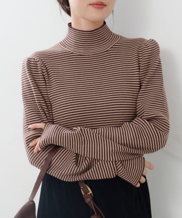 Kastane(カスタネ) 【無地&ボーダー】ハイネックリブニット