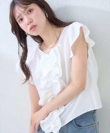 NICE CLAUP / OLIVE des OLIVE OUTLET(ナイスクラップ  / オリーブ デ オリーブ アウトレット) 【natural couture】フロントフリルブラウス