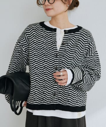PUAL CE CIN(ピュアルセシン) ヘリンボーン編みニットカーディガン