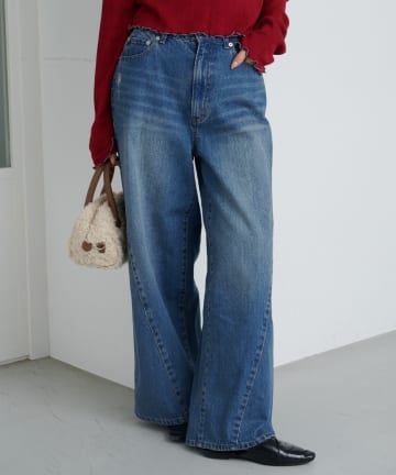 Kastane(カスタネ) 【11.8(土)12:00発売/WEB先行/2サイズ展開/低身長サイズ/ウエスト調節可】カーブステッチデニム