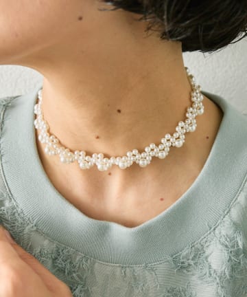OUTLET(アウトレット) 【ear PAPILLONNER】フリルレース調パールネックレス