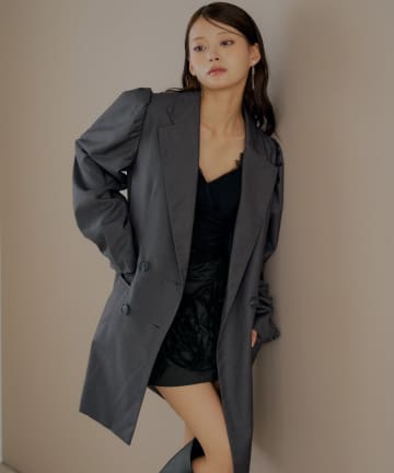 OUTLET(アウトレット) 【Chico】ローズコサージュ付きパフロングジャケット