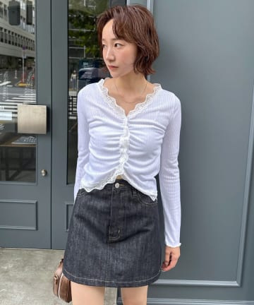 OUTLET(アウトレット) 【mystic】[mline]シアーレース ギャザーカーディガン