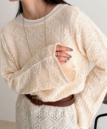 FREDY & GLOSTER(フレディ アンド グロスター) モヘヤ混透かし柄ベルスリーブワンピース