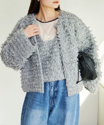 PUAL CE CIN(ピュアルセシン) ループフリンジニットカーディガン