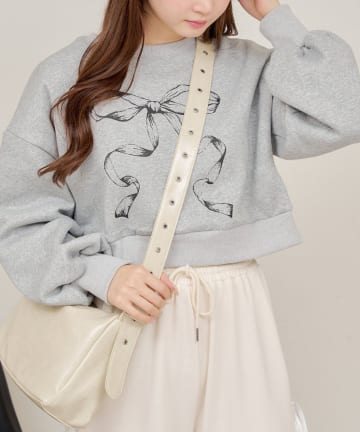 NICE CLAUP / OLIVE des OLIVE OUTLET(ナイスクラップ  / オリーブ デ オリーブ アウトレット) 【RMAF】リボンプリントショートスウェット