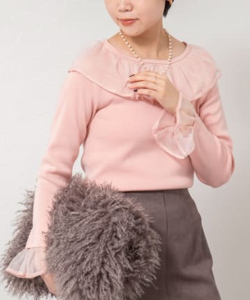 NOLLEY'S(ノーリーズ) 《手洗い可能》シアーフリル総針プルオーバー