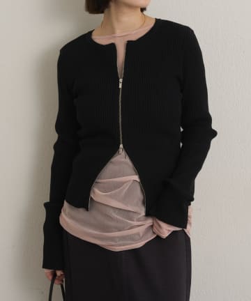 Omekashi(オメカシ) 【5色展開】【着やせ効果◎】ダブルジップリブカーディガン