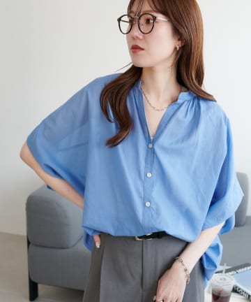 DISCOAT(ディスコート) コットンシアーバンドカラーフレンチシャツ