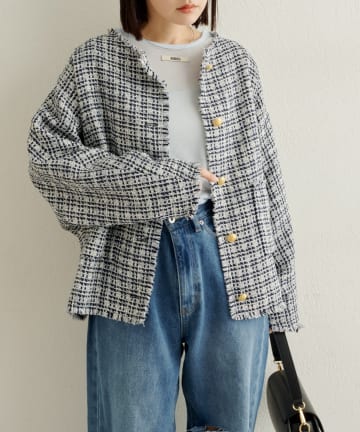 Omekashi(オメカシ) ノーカラーツイードジャケット