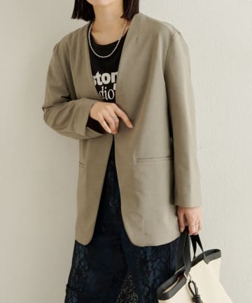 Omekashi(オメカシ) 【セットアップ着用可能◎】リネンライクノーカラージャケット