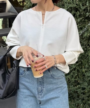 COLLAGE GALLARDAGALANTE(コラージュ ガリャルダガランテ) 【ジップ付き】リップルコンビダンボールプルオーバー/セットアップ可