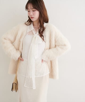 natural couture(ナチュラルクチュール) レースボウタイシャツ