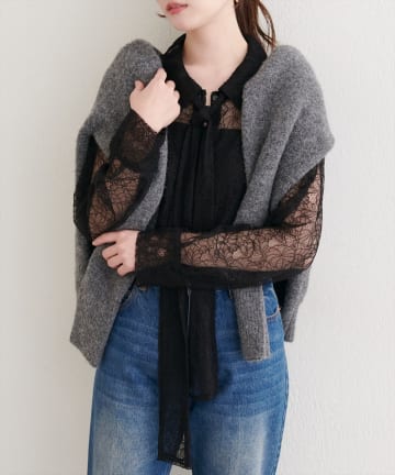 natural couture(ナチュラルクチュール) レースボウタイシャツ