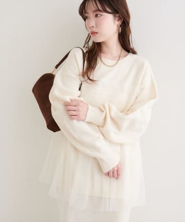 natural couture(ナチュラルクチュール) 【WEB限定】チュールレイヤードニットプルオーバー