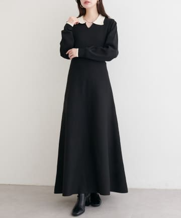 natural couture(ナチュラルクチュール) 【WEB限定】配色衿付きニットワンピース