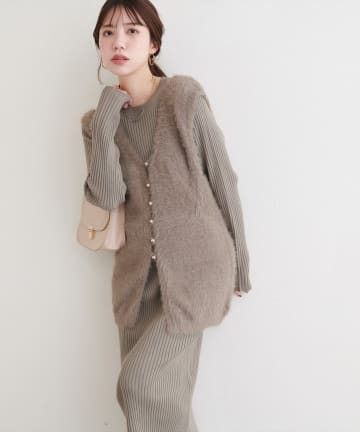 natural couture(ナチュラルクチュール) 〈osono〉ラメフェザーニットベスト×リブワンピース