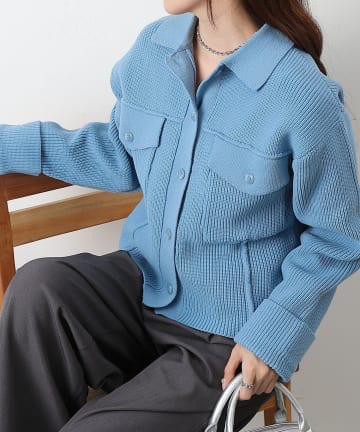 COLONY 2139(コロニー トゥーワンスリーナイン) Wポケット衿付きリブジャケットカーデ