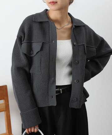 COLONY 2139(コロニー トゥーワンスリーナイン) Wポケット衿付きリブジャケットカーデ