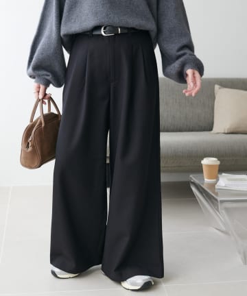 DISCOAT(ディスコート) 【こなれ感と快適さを両立】ウールブレンドワイドパンツ