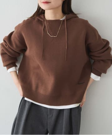 PUAL CE CIN(ピュアルセシン) スウェットライクダブルジャガードニットパーカー