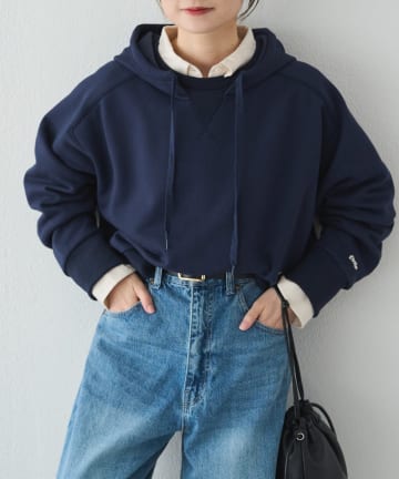 PUAL CE CIN(ピュアルセシン) 裏起毛スウェットショートパーカー