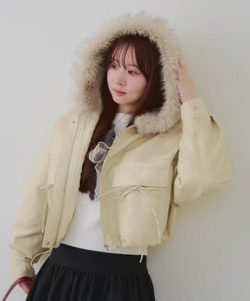 NICE CLAUP / OLIVE des OLIVE OUTLET(ナイスクラップ  / オリーブ デ オリーブ アウトレット) スタイル盛れる最強アウター【RMAF】フードファーリボンブルゾン