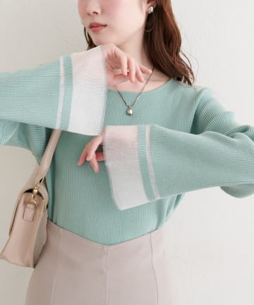 natural couture(ナチュラルクチュール) 【WEB限定】袖口シアーフレアニット